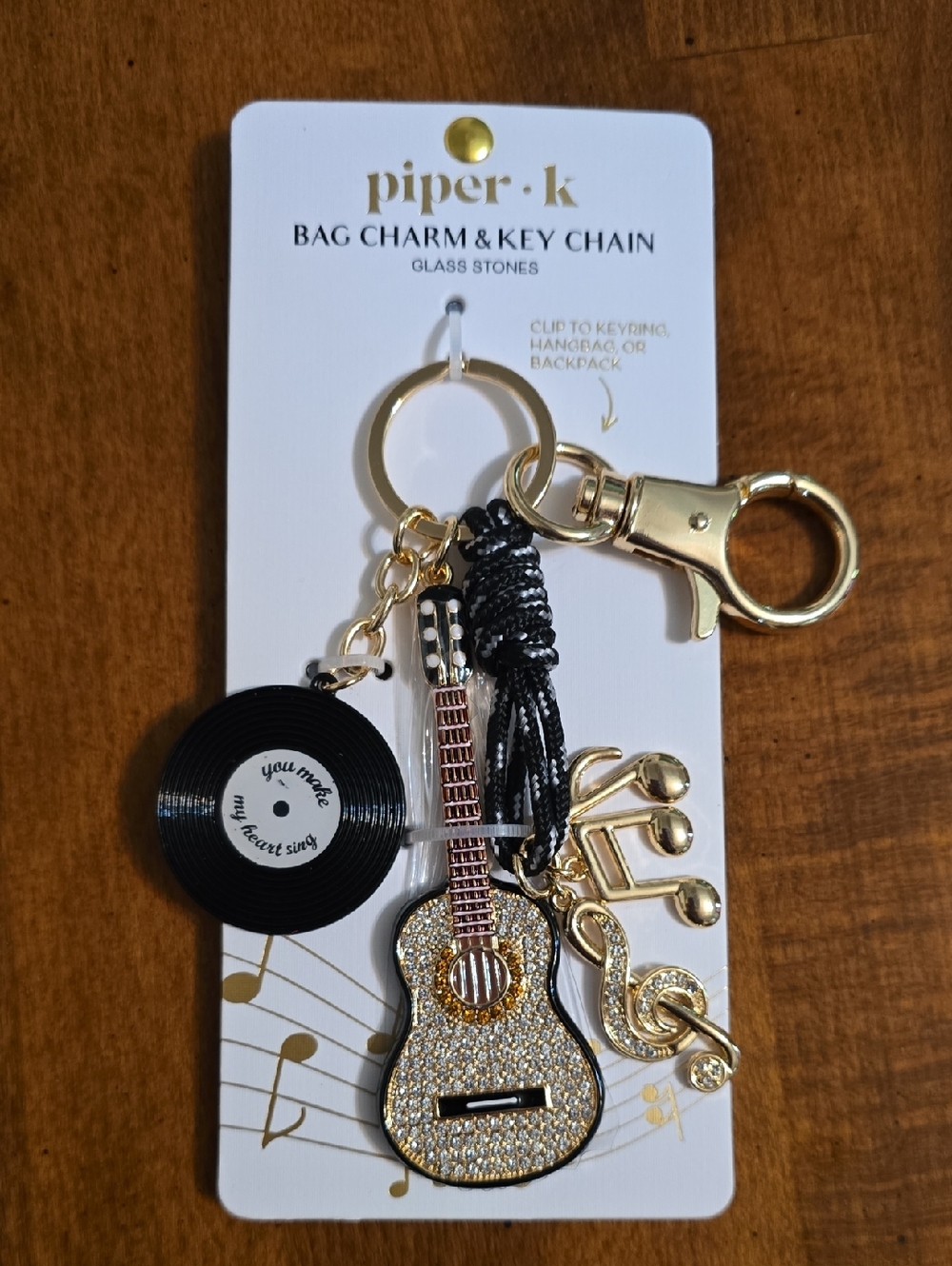 piper·k Gold & Black Guitar Bag Charm Key Chain